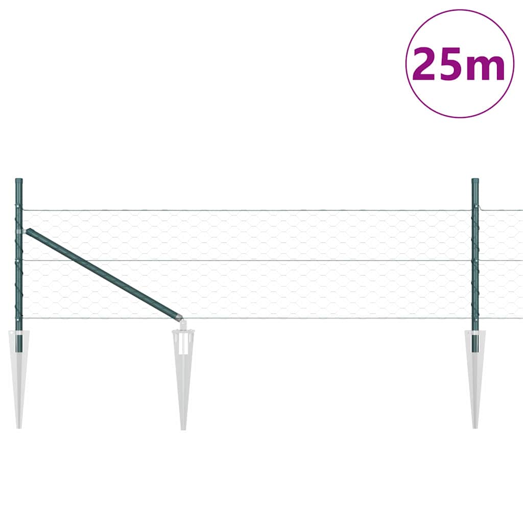 Vidaxl poteau de clôture vert 25 x 0,4 m (maille 50 mm) acier et PVC