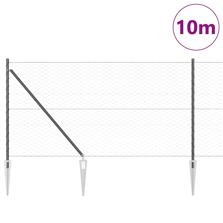 Vidaxl poteau de clôture gris 10 x 1 m (maille 50 mm) acier et PVC
