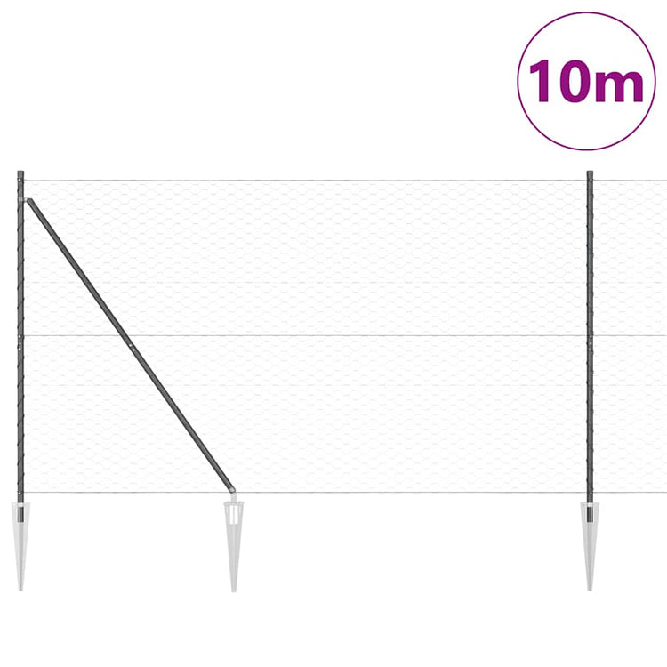 Vidaxl poteau de clôture gris 10 x 1,5 m (maille 50 mm) acier et PVC
