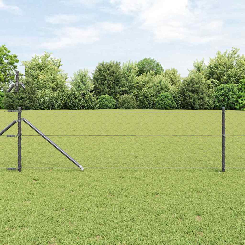 Vidaxl poteau de clôture gris 25 x 0,6 m (maille 50 mm) acier et PVC