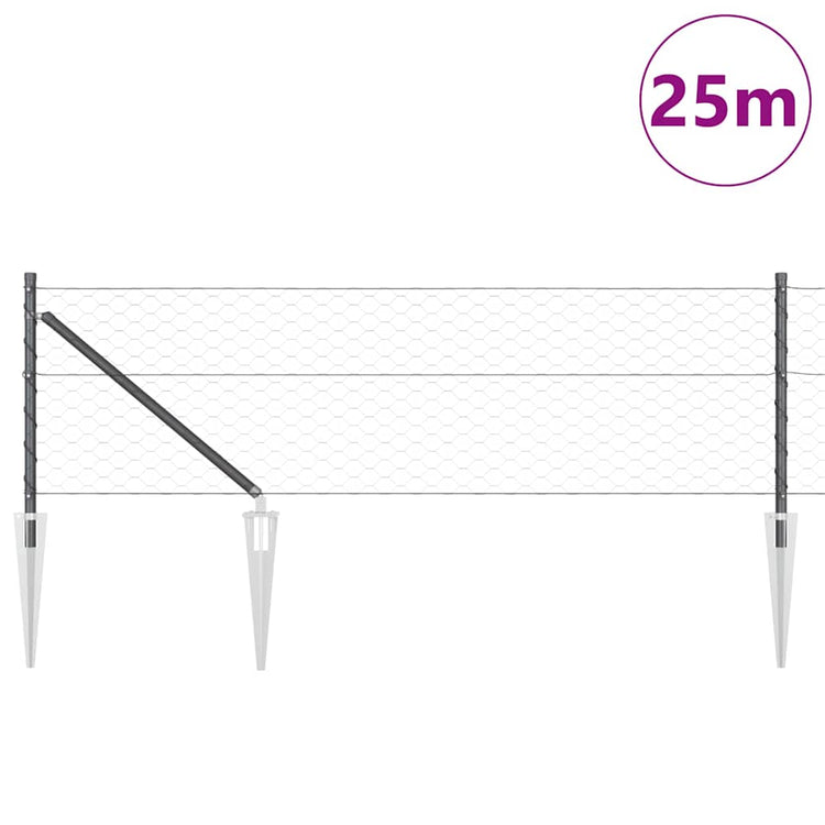 Vidaxl poteau de clôture gris 25 x 0,6 m (maille 50 mm) acier et PVC