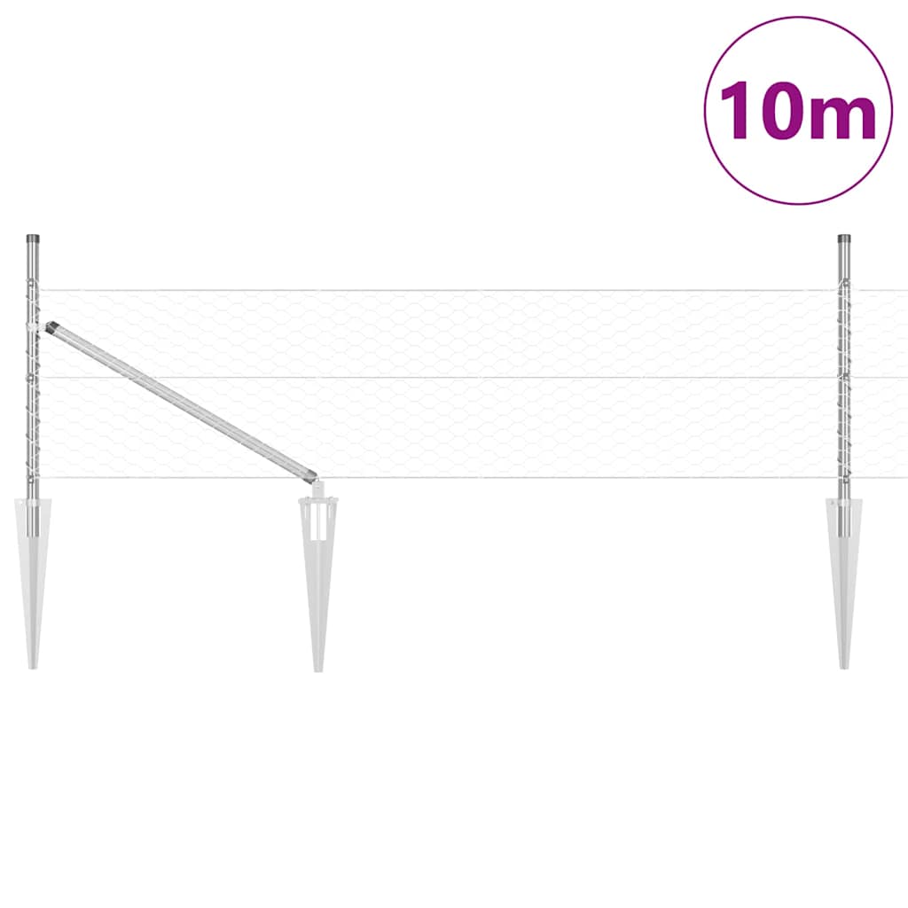 Vidaxl poteau de clôture argent 10 x 0,5 m (maille 36 mm) acier