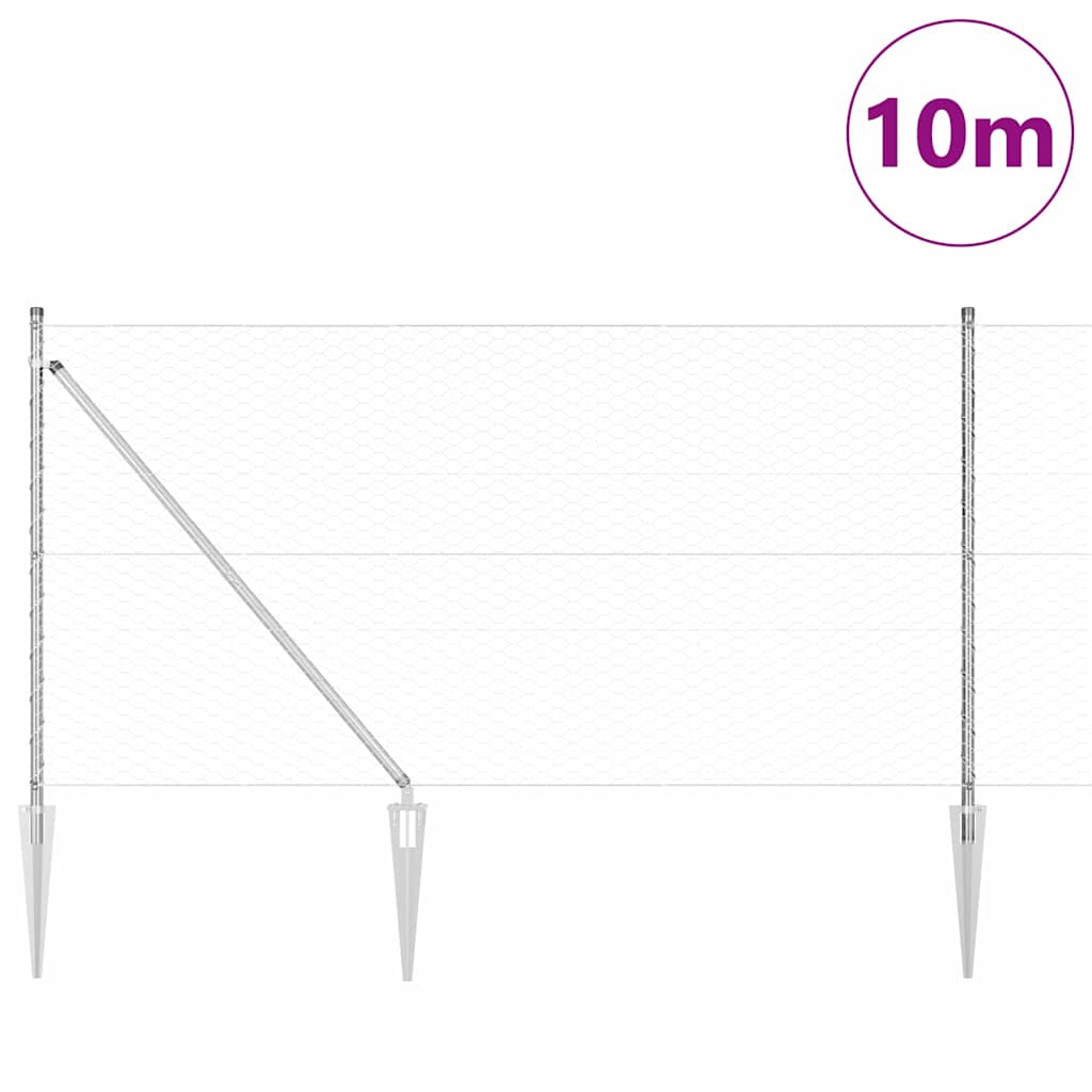 Vidaxl poteau de clôture argent 10 x 1 m (maille 36 mm) acier