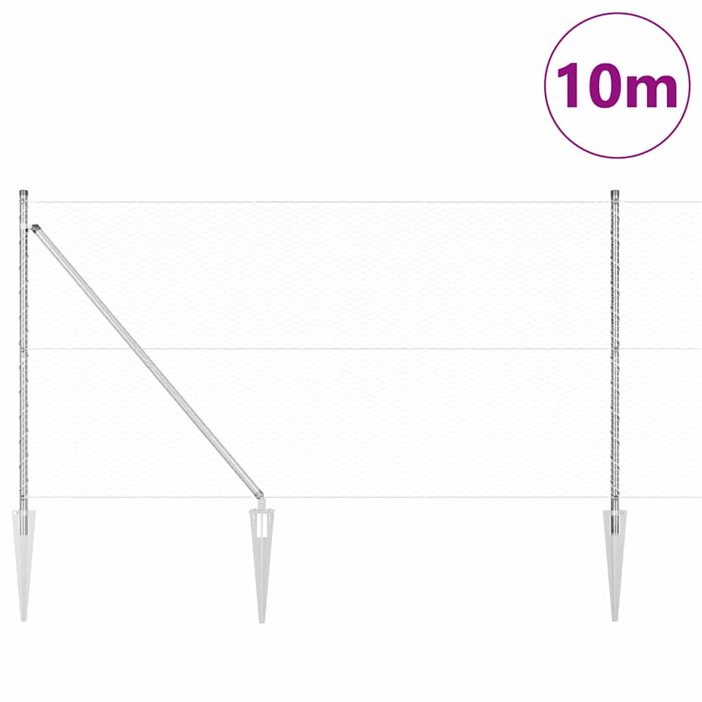 Vidaxl poteau de clôture argent 10 x 1,4 m (maille 25 mm) acier