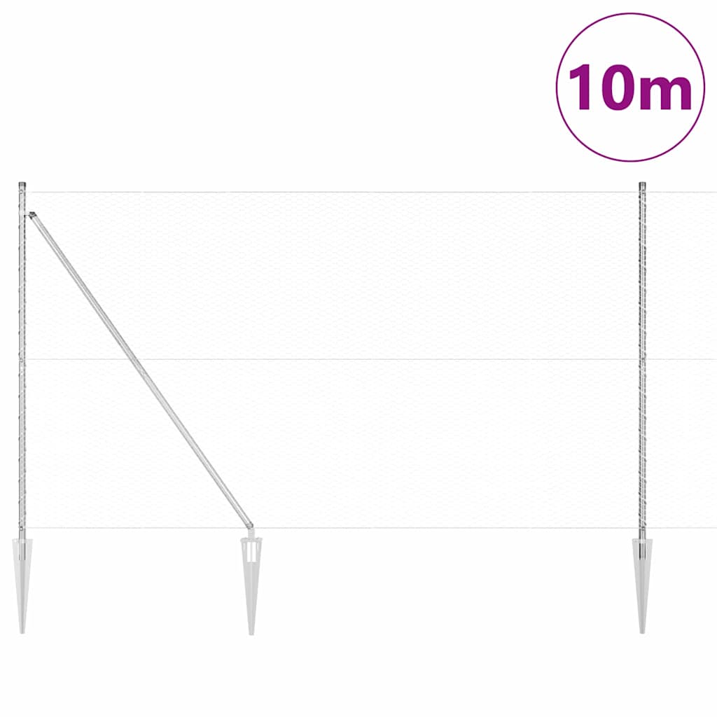 Vidaxl poteau de clôture argent 10 x 1,6 m (maille 25 mm) acier