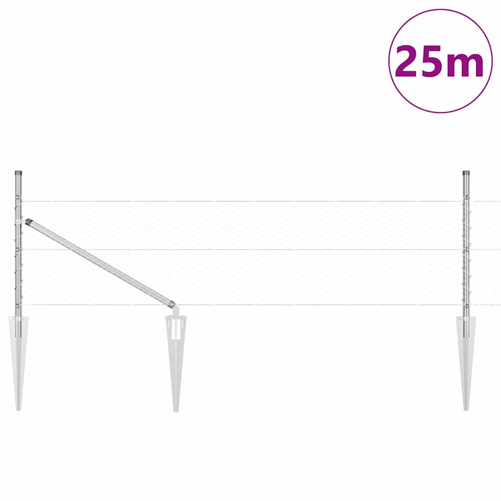 Vidaxl poteau de clôture argent 25 x 0,5 m (maille 25 mm) acier