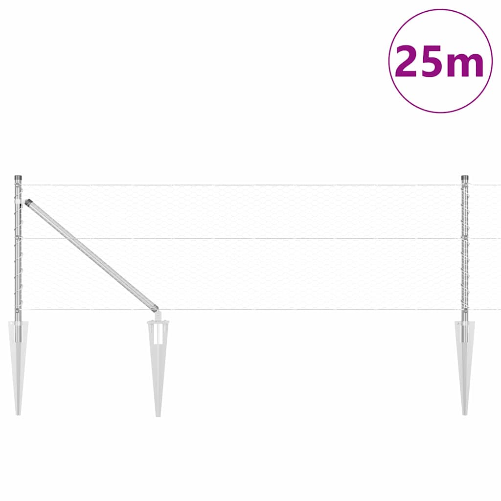 Vidaxl poteau de clôture argent 25 x 0,6 m (maille 25 mm) acier