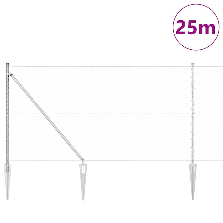 Vidaxl poteau de clôture argent 25 x 1 m (maille 50 mm) acier