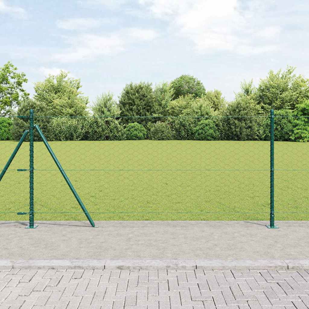 Vidaxl poteau de clôture vert 10 x 1 m (maille 50 mm) acier et PVC