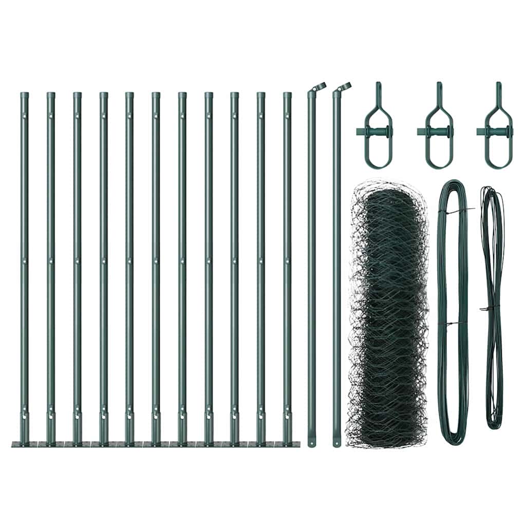 Vidaxl poteau de clôture vert 25 x 0,4 m (maille 50 mm) acier et PVC