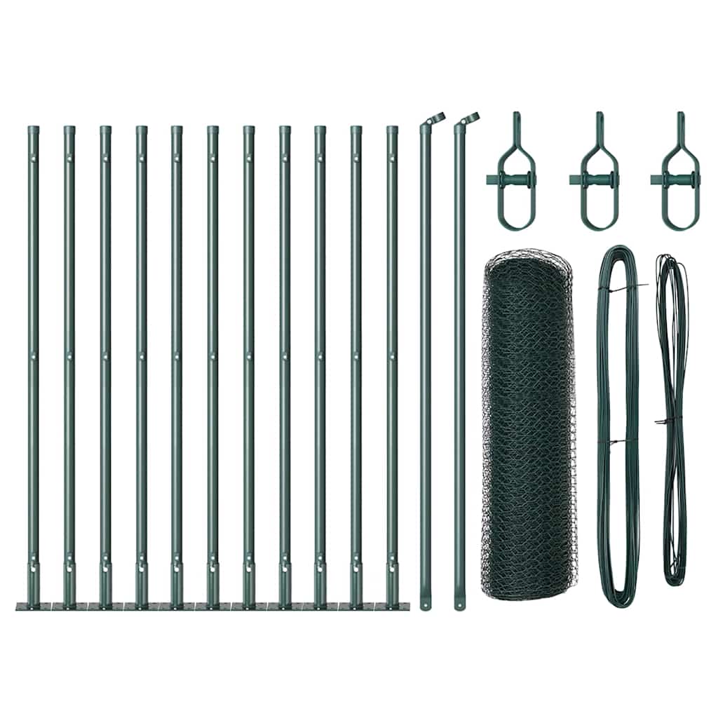 Vidaxl poteau de clôture vert 25 x 0,5 m (maille 13 mm) acier