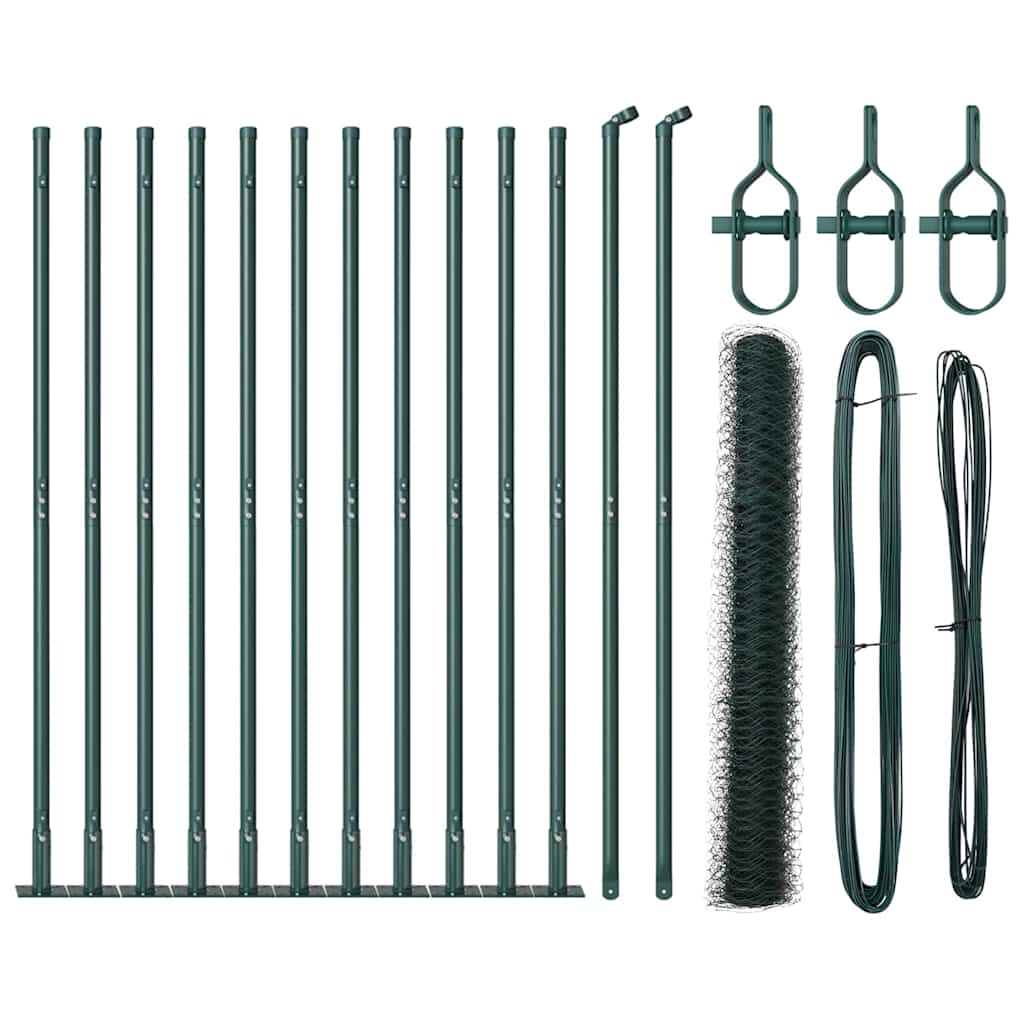 Vidaxl poteau de clôture vert 25 x 0,8 m (maille 36 mm) acier et PVC