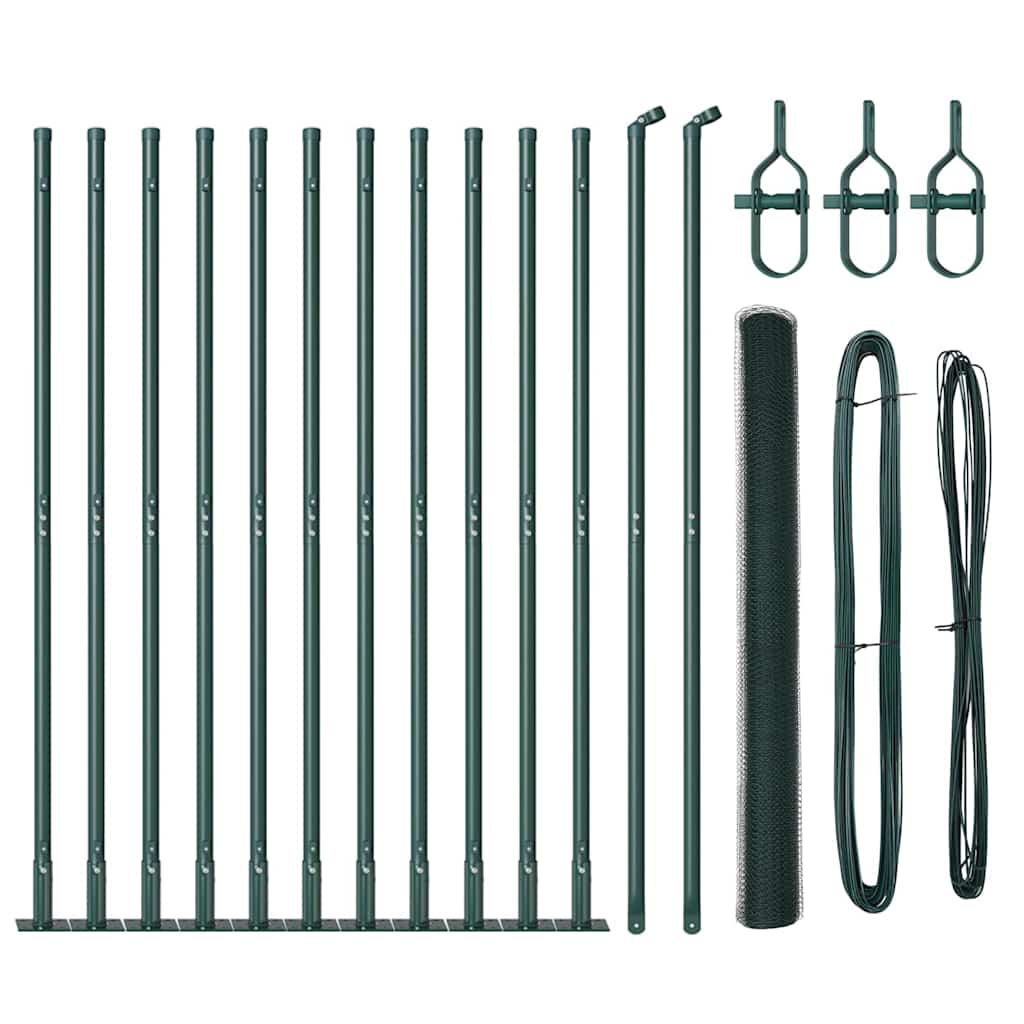 Vidaxl poteau de clôture vert 25 x 1,4 m (maille 25 mm) acier et PVC