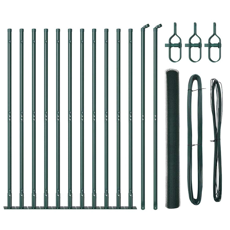 Vidaxl poteau de clôture vert 25 x 1,4 m (maille 25 mm) acier et PVC