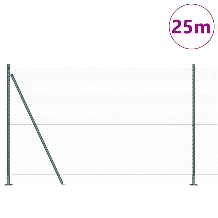 Vidaxl poteau de clôture vert 25 x 1,4 m (maille 25 mm) acier et PVC