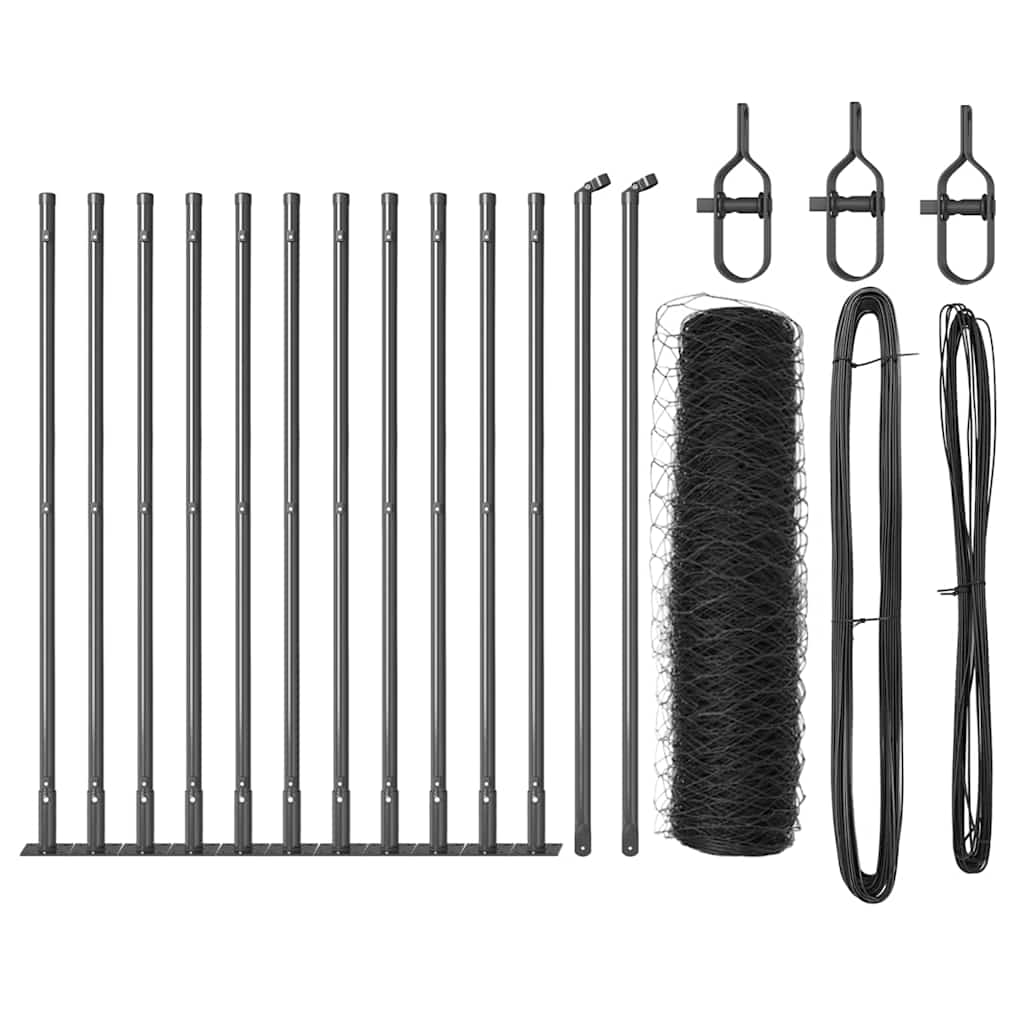 Vidaxl poteau de clôture gris 25 x 0,6 m (maille 50 mm) acier et PVC