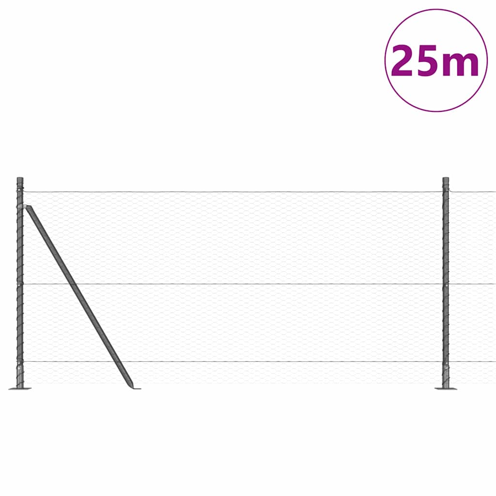 Vidaxl poteau de clôture gris 25 x 0,8 m (maille 25 mm) acier et PVC