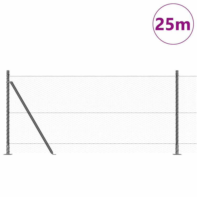 Vidaxl poteau de clôture gris 25 x 0,8 m (maille 25 mm) acier et PVC