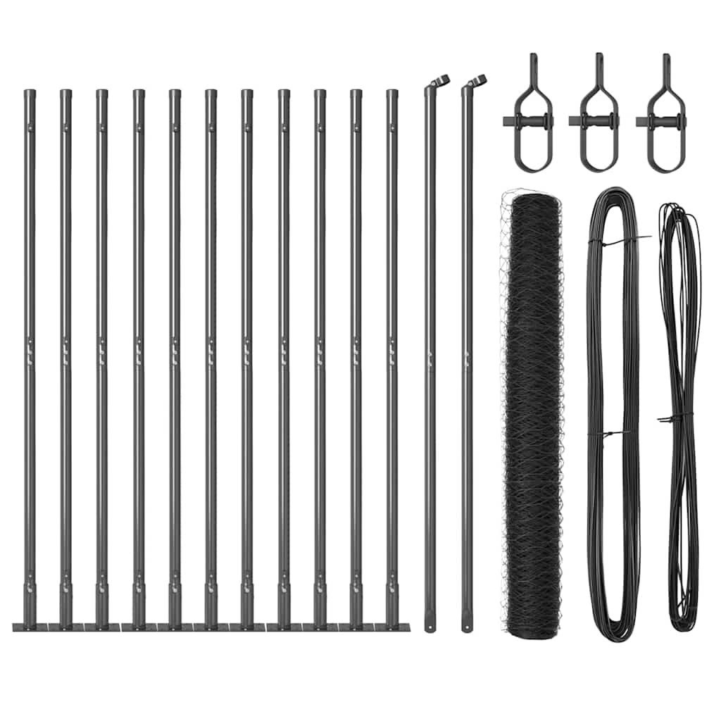 Vidaxl poteau de clôture gris 25 x 1 m (maille 36 mm) acier