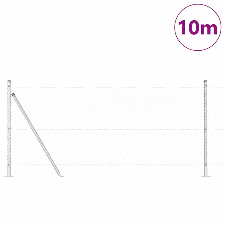 Vidaxl poteau de clôture argent 10 x 1 m (maille 36 mm) acier