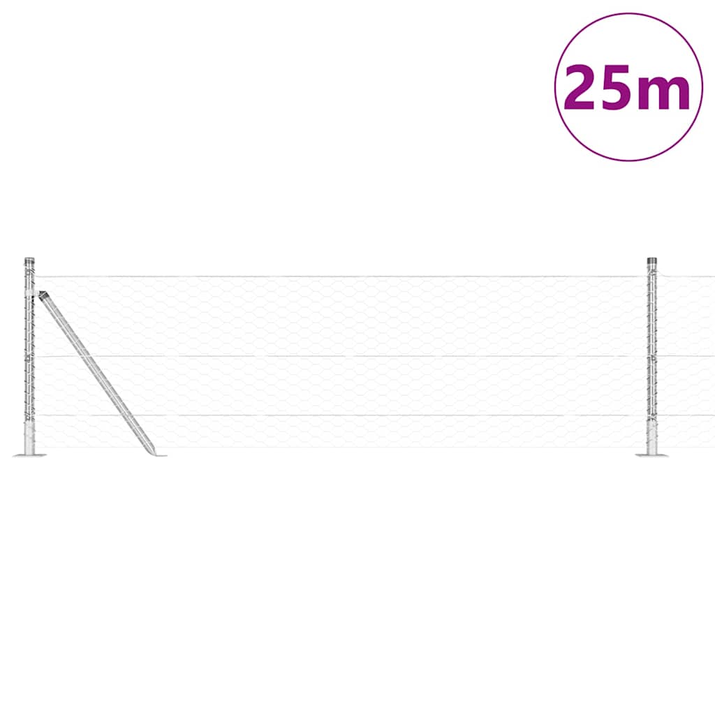 Vidaxl poteau de clôture argent 25 x 0,5 m (maille 36 mm) acier