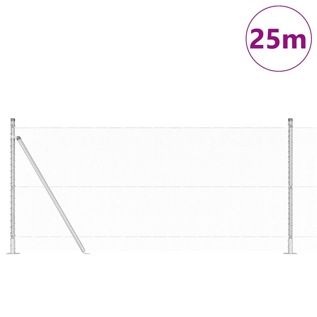 Vidaxl poteau de clôture argent 25 x 1 m (maille 13 mm) acier