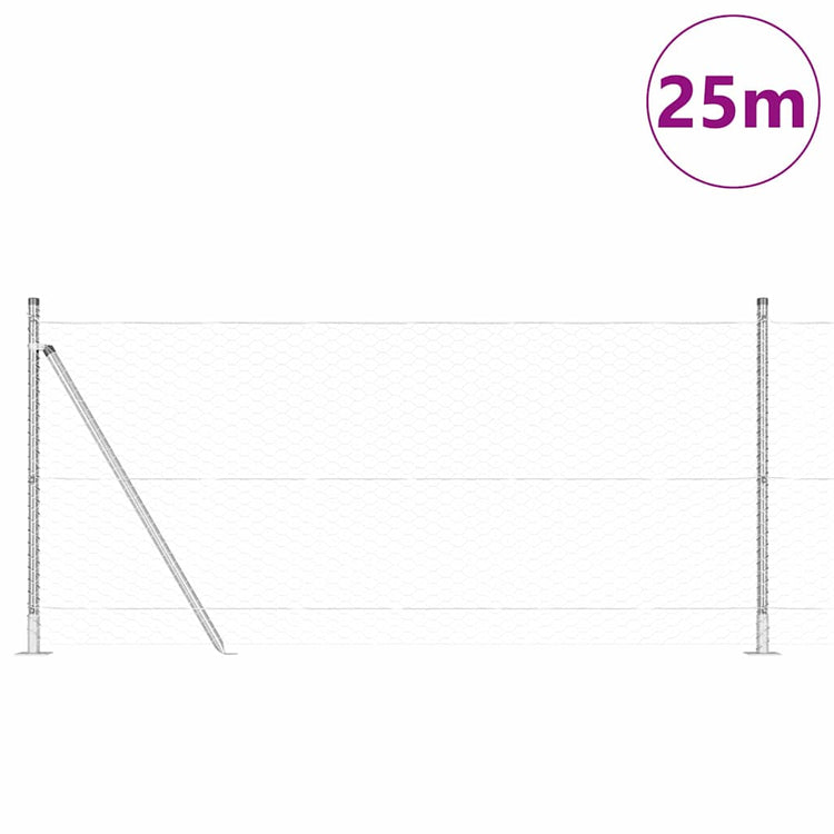 Vidaxl poteau de clôture argent 25 x 1 m (maille 36 mm) acier