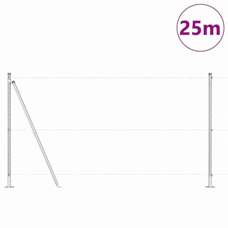 Vidaxl poteau de clôture argent 25 x 1,2 m (maille 25 mm) acier