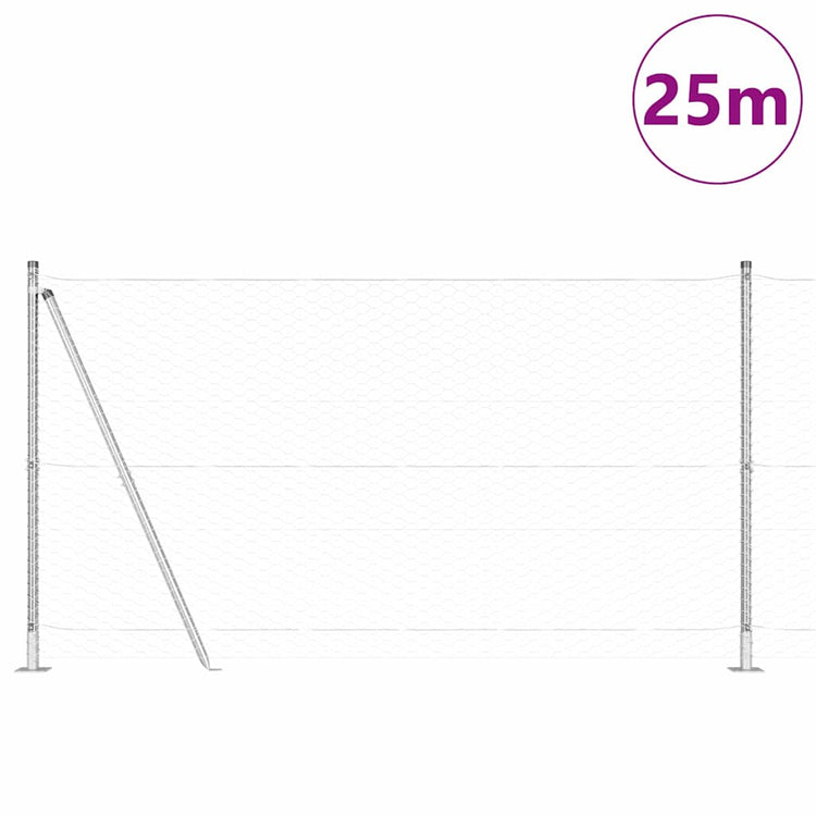 Vidaxl poteau de clôture argent 25 x 1,2 m (maille 36 mm) acier