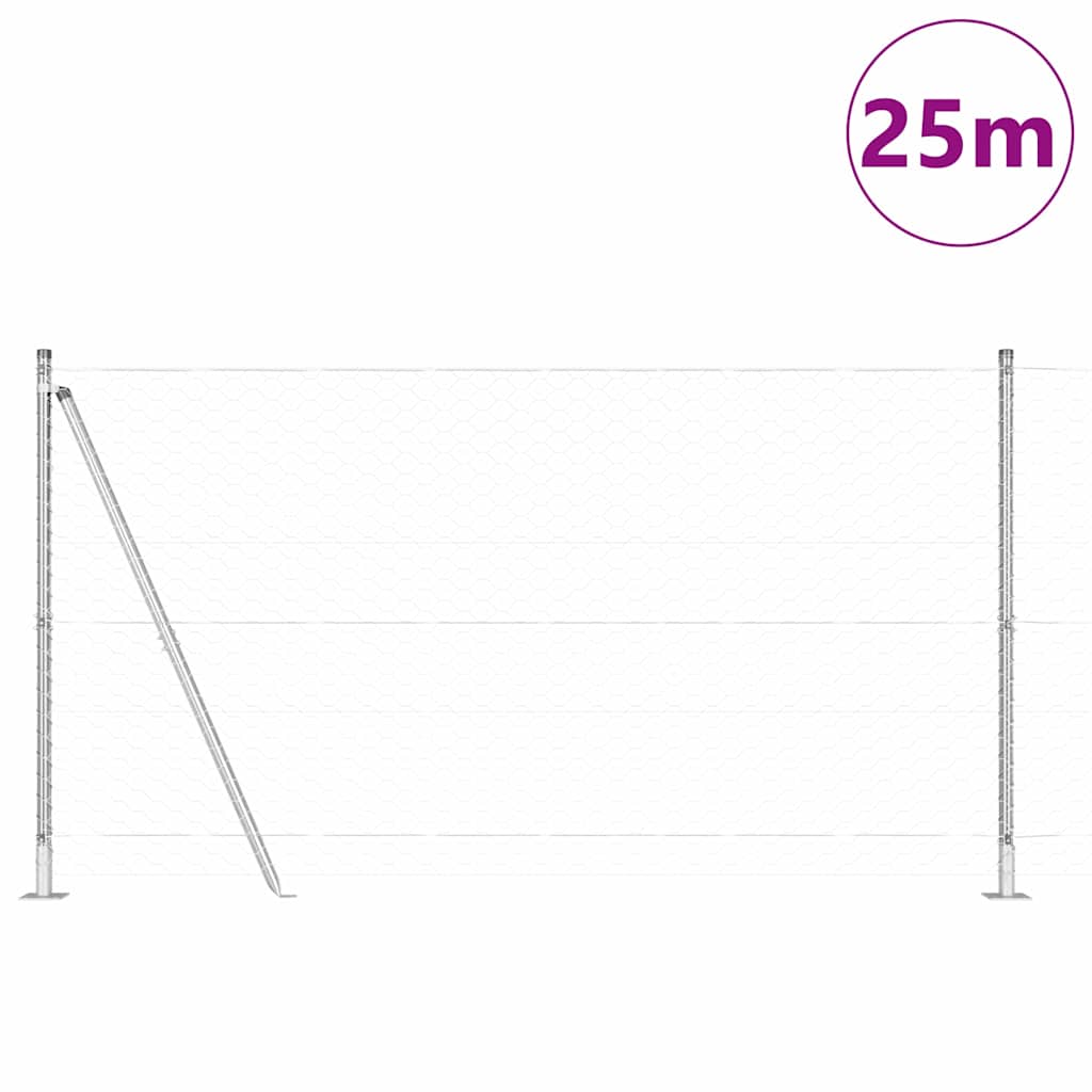 Vidaxl poteau de clôture argent 25 x 1,2 m (maille 50 mm) acier