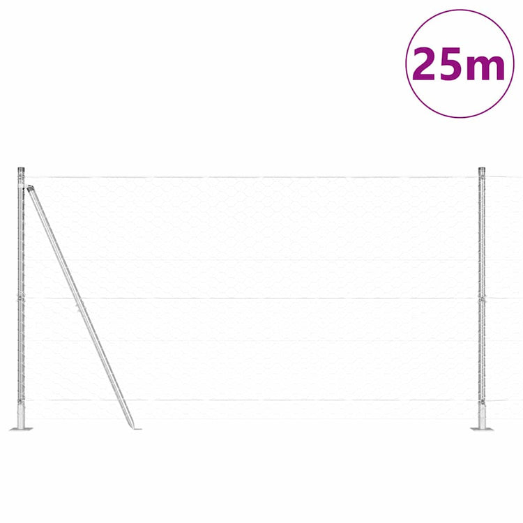 Vidaxl poteau de clôture argent 25 x 1,2 m (maille 50 mm) acier