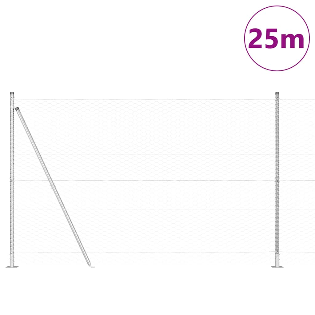 Vidaxl poteau de clôture argent 25 x 1,4 m (maille 36 mm) acier