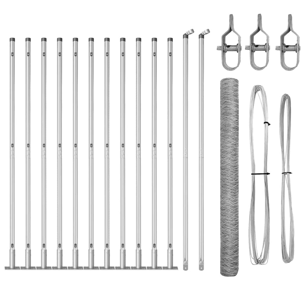 Vidaxl poteau de clôture argent 25 x 1,5 m (maille 36 mm) acier