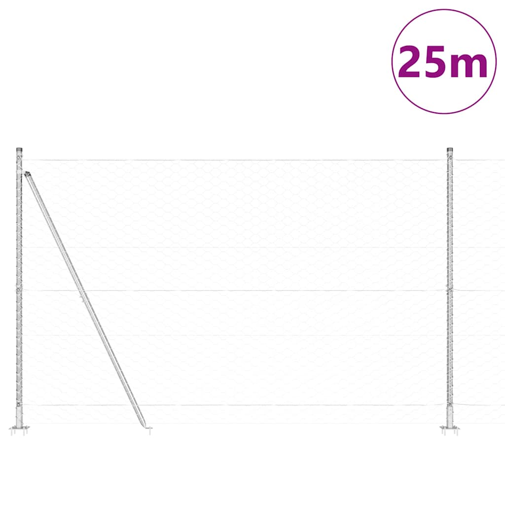 Vidaxl poteau de clôture argent 25 x 1,5 m (maille 50 mm) acier