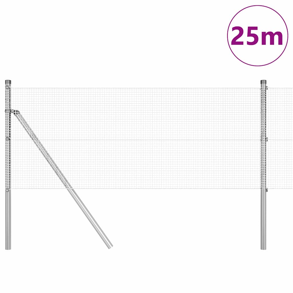 Vidaxl poteau de clôture argent 25 x 0,6 m (maille 12 x 12 mm) acier