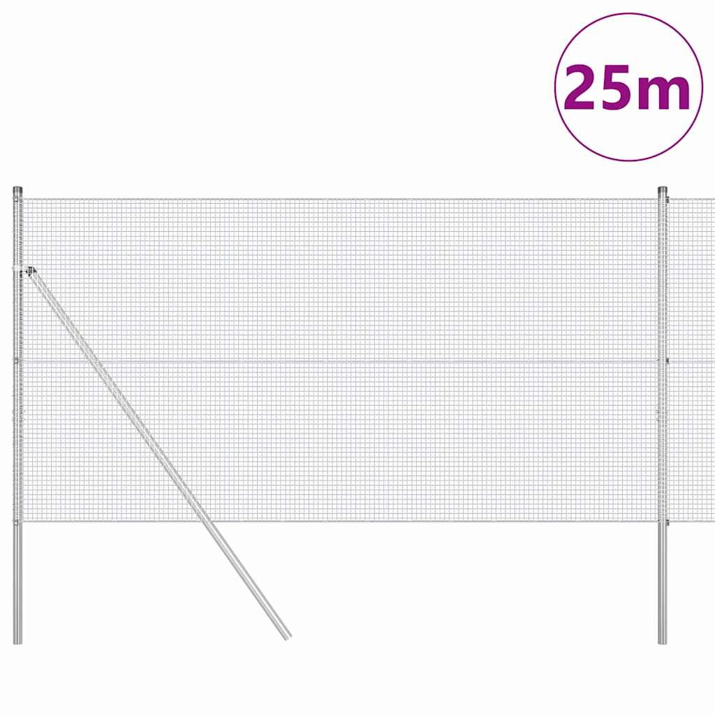 Vidaxl poteau de clôture argent 25 x 1 m (maille 16 x 16 mm) acier