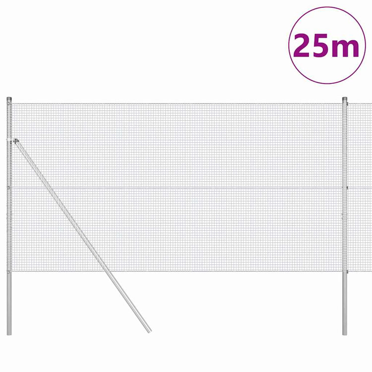 Vidaxl poteau de clôture argent 25 x 1,2 m (maille 16 x 16 mm) acier
