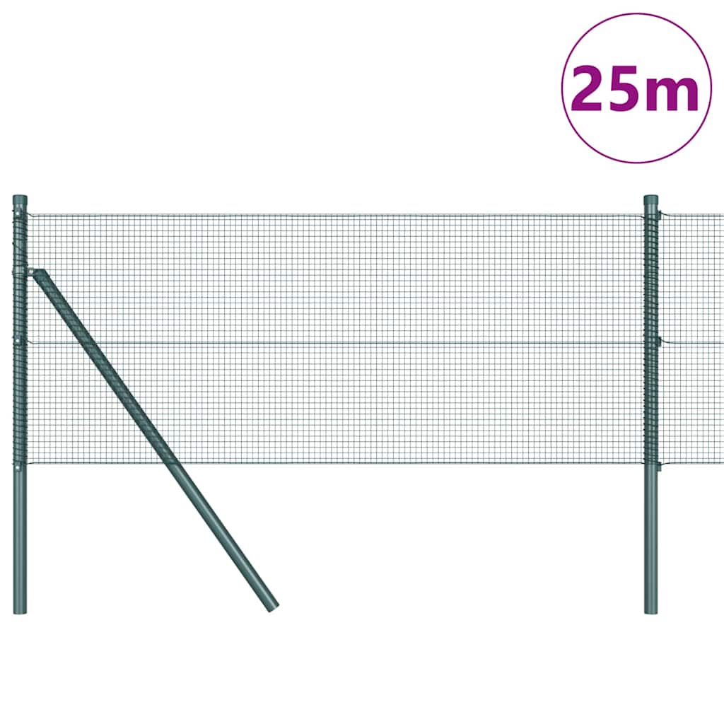 Vidaxl poteau de clôture vert 25 x 0,5 m (maille 12 x 12 mm) acier