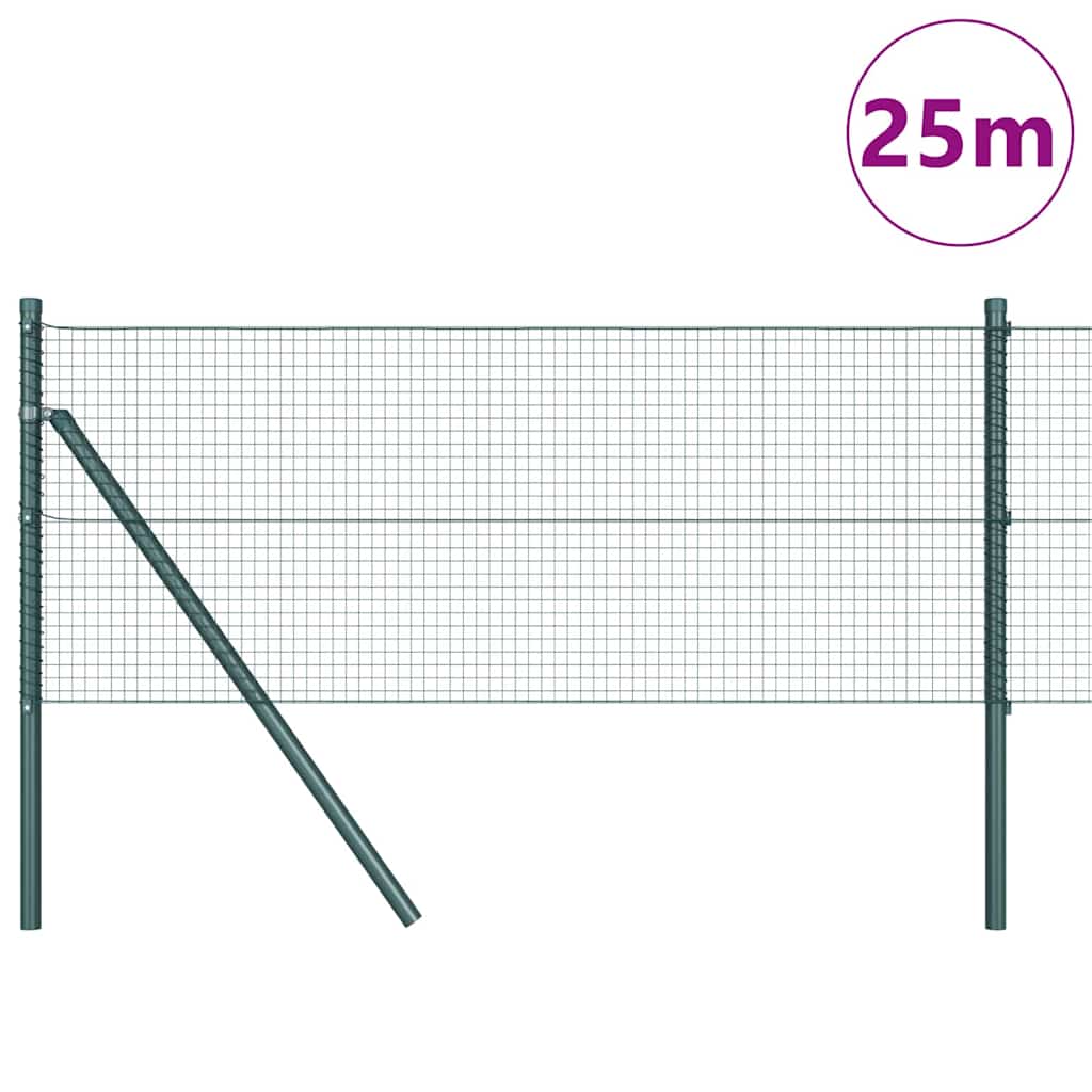 Vidaxl poteau de clôture vert 25 x 0,5 m (maille 19 x 19 mm) acier