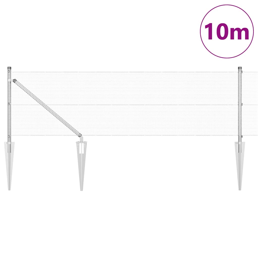 Vidaxl poteau de clôture argent 10 x 0,5 m (maille 12 x 12 mm) acier