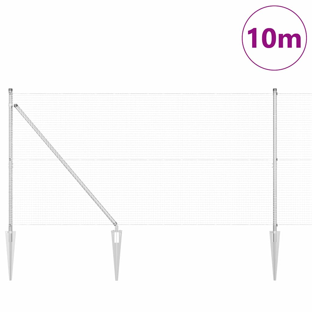 Vidaxl poteau de clôture argent 10 x 1,2 m (maille 19 x 19 mm) acier