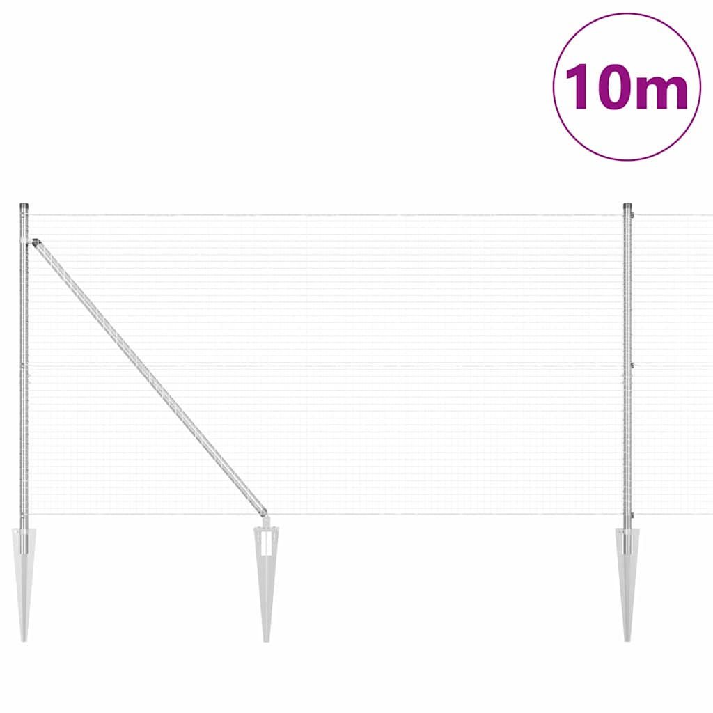 Vidaxl poteau de clôture argent 10 x 1,4 m (maille 25 x 25 mm) acier