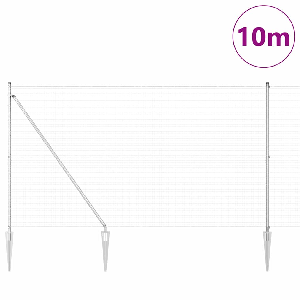 Vidaxl poteau de clôture argent 10 x 1,6 m (maille 25 x 25 mm) acier