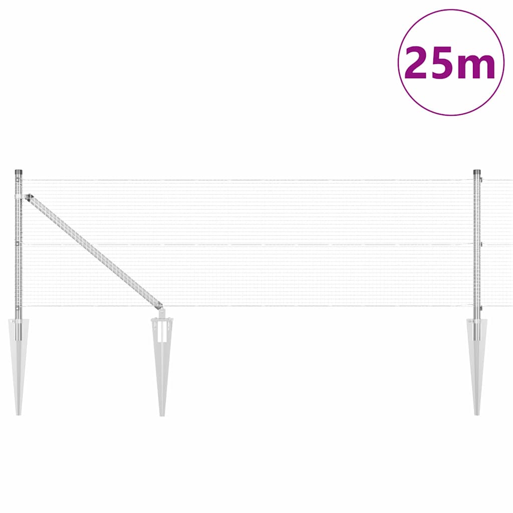 Vidaxl poteau de clôture argent 25 x 0,5 m (maille 16 x 16 mm) acier