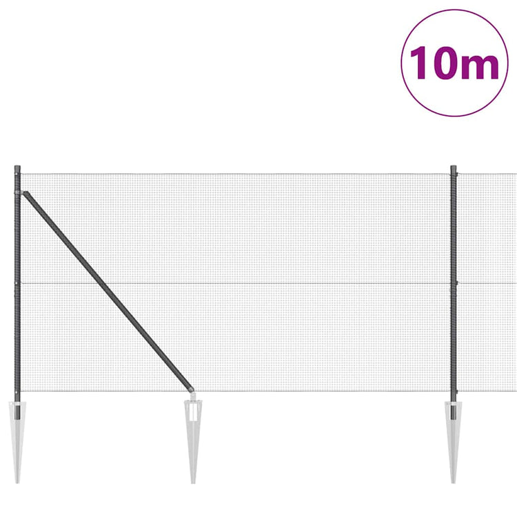 Vidaxl poteau de clôture gris 10 x 1 m (maille 12 x 12 mm) acier