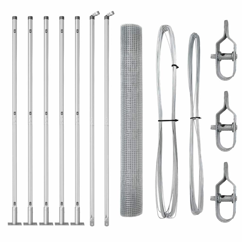 Vidaxl poteau de clôture argent 10 x 1 m (maille 25 x 25 mm) acier
