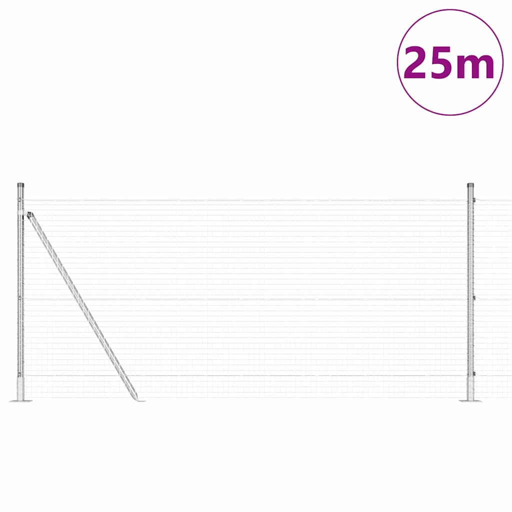 Vidaxl poteau de clôture argent 25 x 1 m (maille 25 x 25 mm) acier