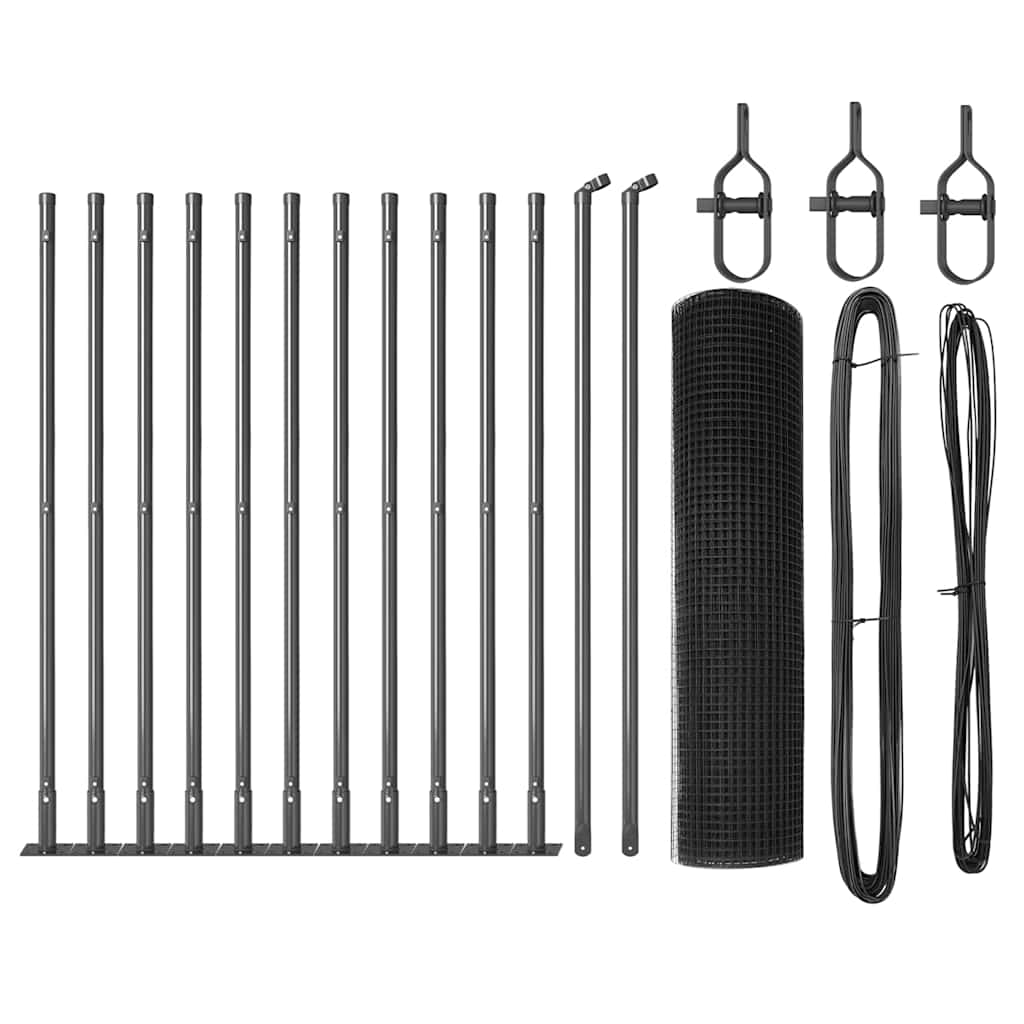 Vidaxl poteau de clôture gris 25 x 0,5 m (maille 16 x 16 mm) acier