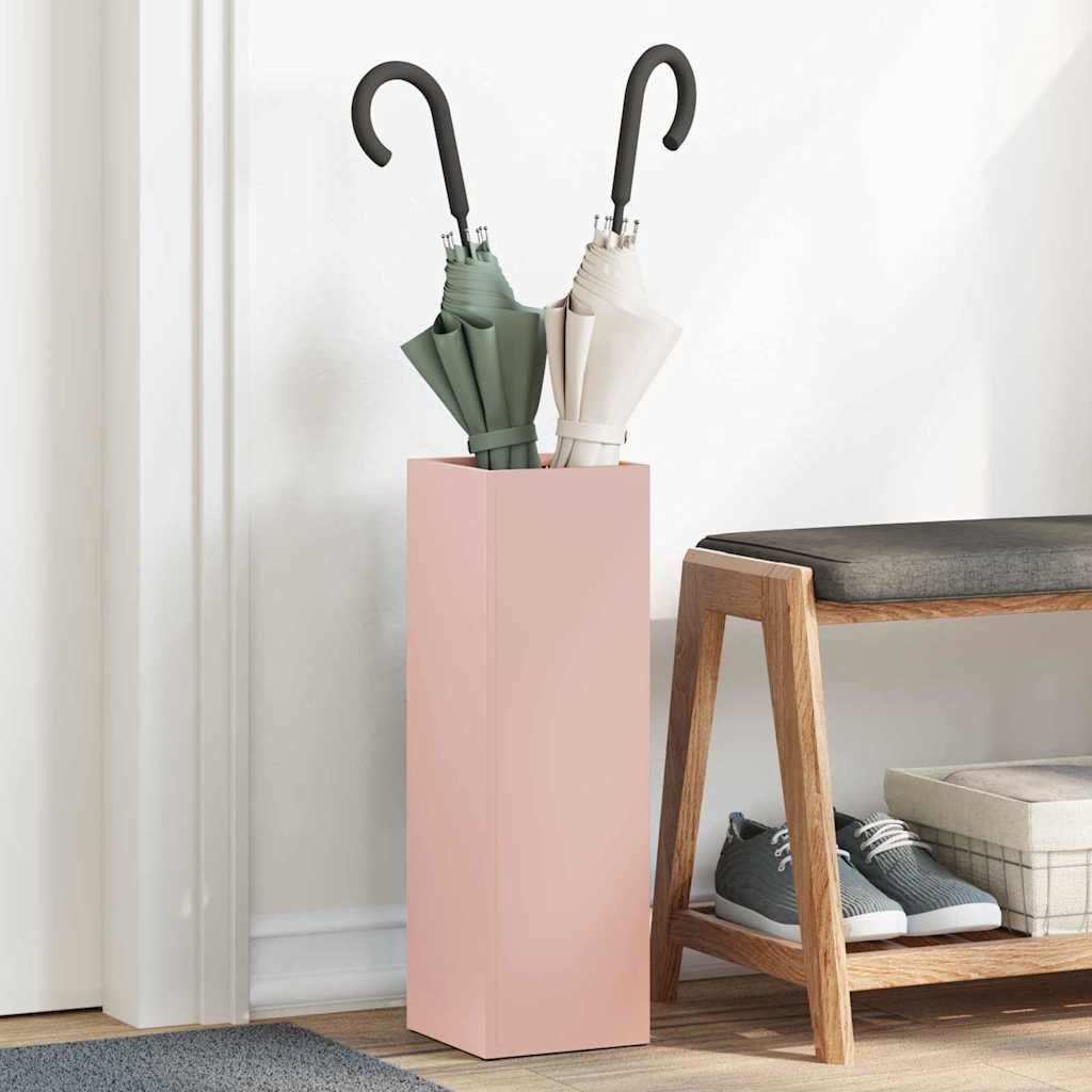 Vidaxl porte-parapluie avec rangement rose 15,5 x 15,5 x 49 cm en métal