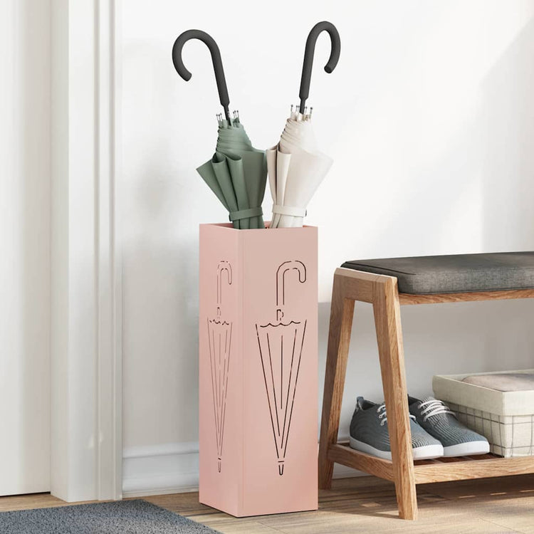 Vidaxl porte-parapluie avec rangement rose 15,5 x 15,5 x 49 cm en métal